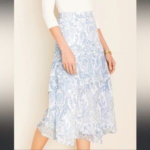 New Ann Taylor Paisley Tiered Flowy Flounce Skirt 10 Midi Below the Knee